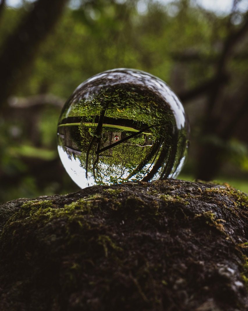 marble, mirror, landscape, reflection, round, gray mirror